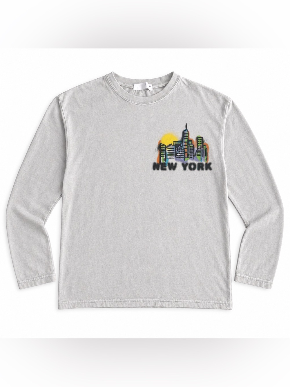 Zara Gray Long-Sleeve Tee with Colorful New York Skyline